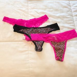 3 Victoria’s Secret magenta Lace Thongs, size S
